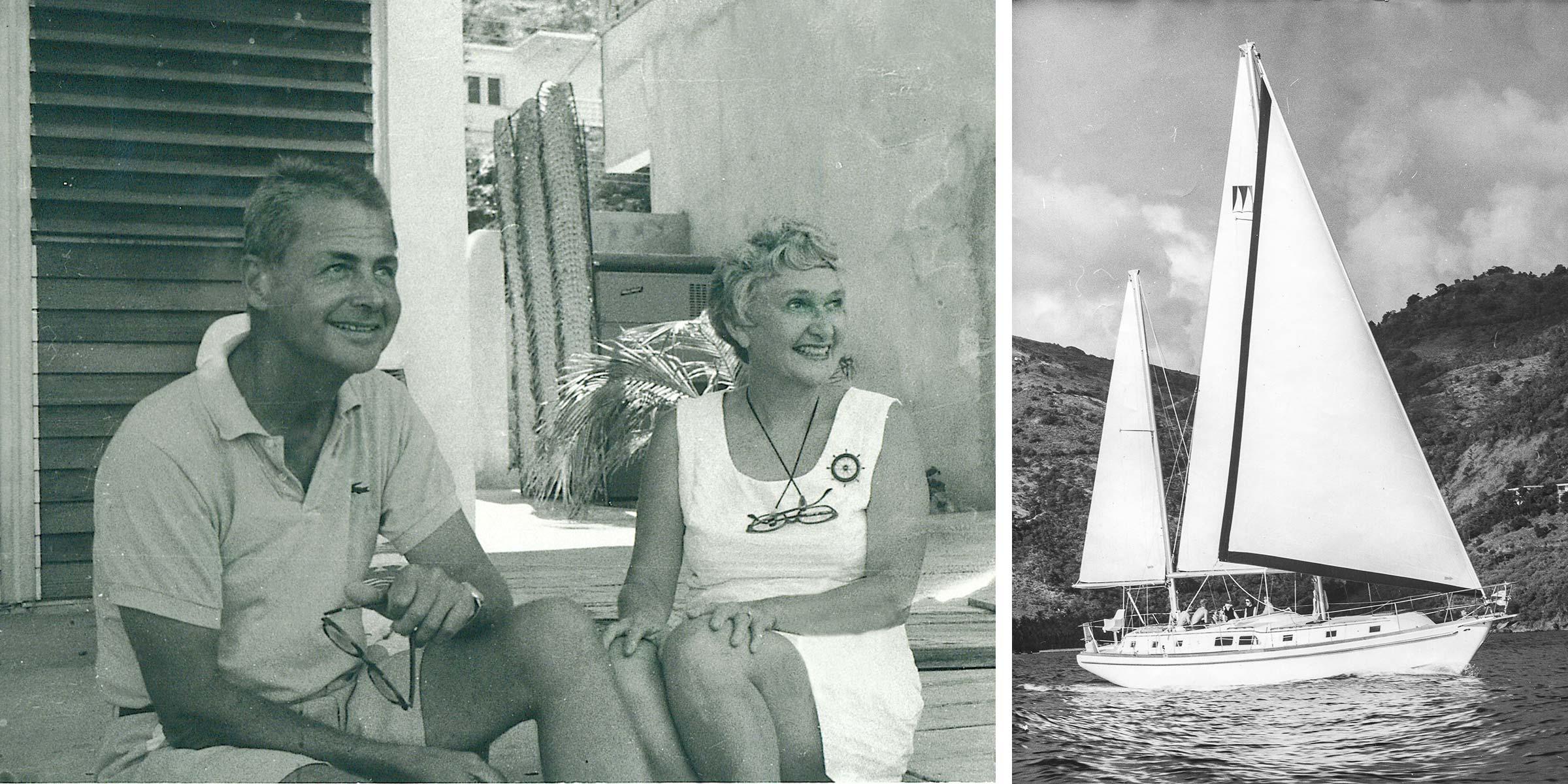Charlie and Ginnie Cary and a Moorings sailing yacht back in the days